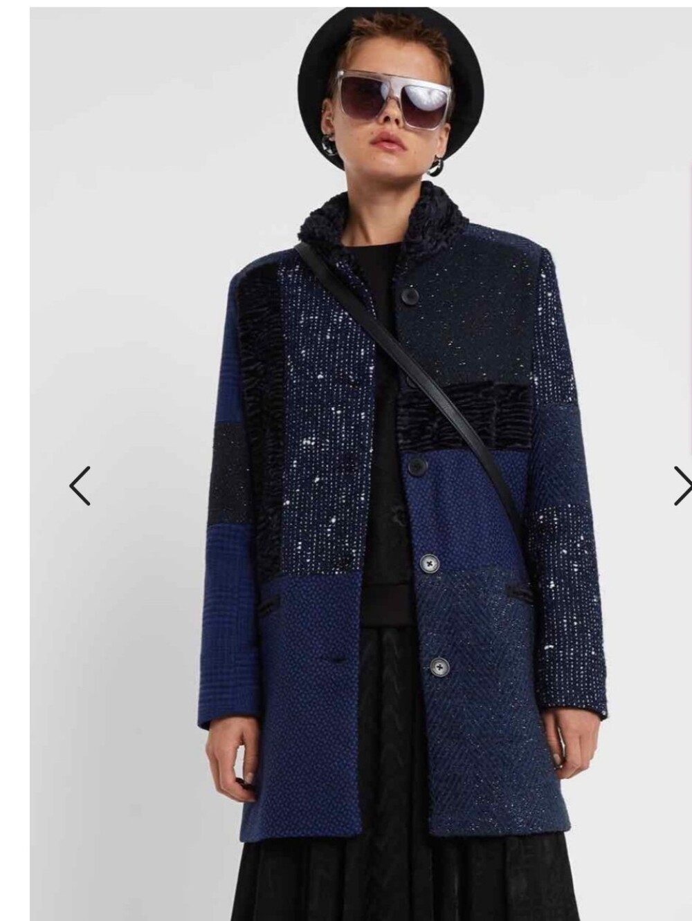 Desigual Carter Patchwork Coat Wool Blend Car Coat Velvet Velour Sz 44 EU 12 US